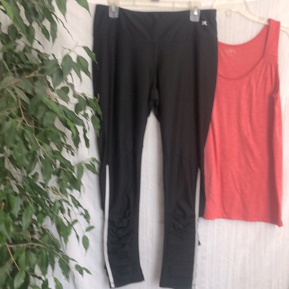 LOFT & XERSION size L workout top & leggings pants peach & black loungewear - Picture 1 of 14